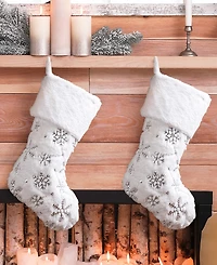 Glitzhome Plush with Snowflake Christmas Stockings, Set of 4
