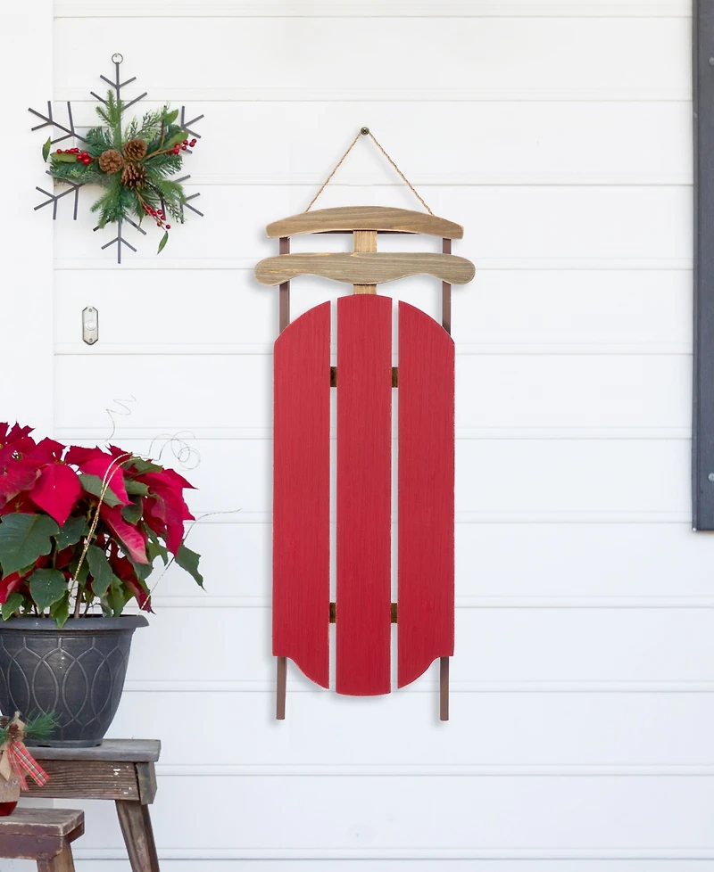 Glitzhome 34.25" Wooden Christmas Sleigh Porch Decor & Teardrop