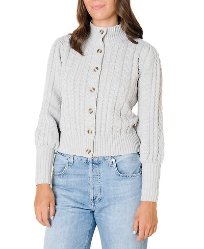 Hope & Henry Women's Organic Mock Neck Cable Cardigan Sweater