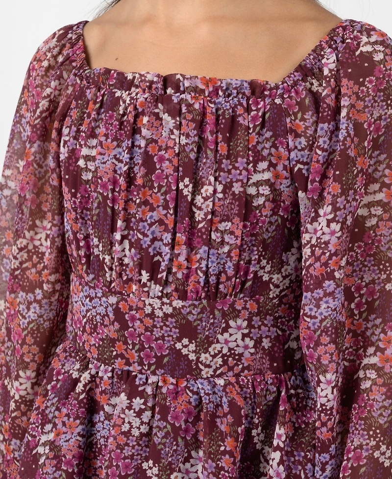 Rare Editions Big Girls Floral Chiffon Dress with Hair Accessory
