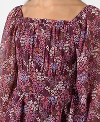 Rare Editions Big Girls Floral Chiffon Dress with Hair Accessory