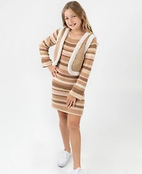 Rare Editions Big Girls 2-Piece Striped Knit Dress with Reversible Vest Set