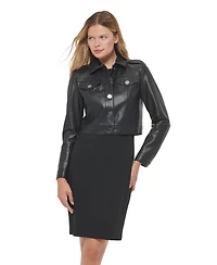 Dkny Women's Long Sleeve Button Down Faux Leather Jacket