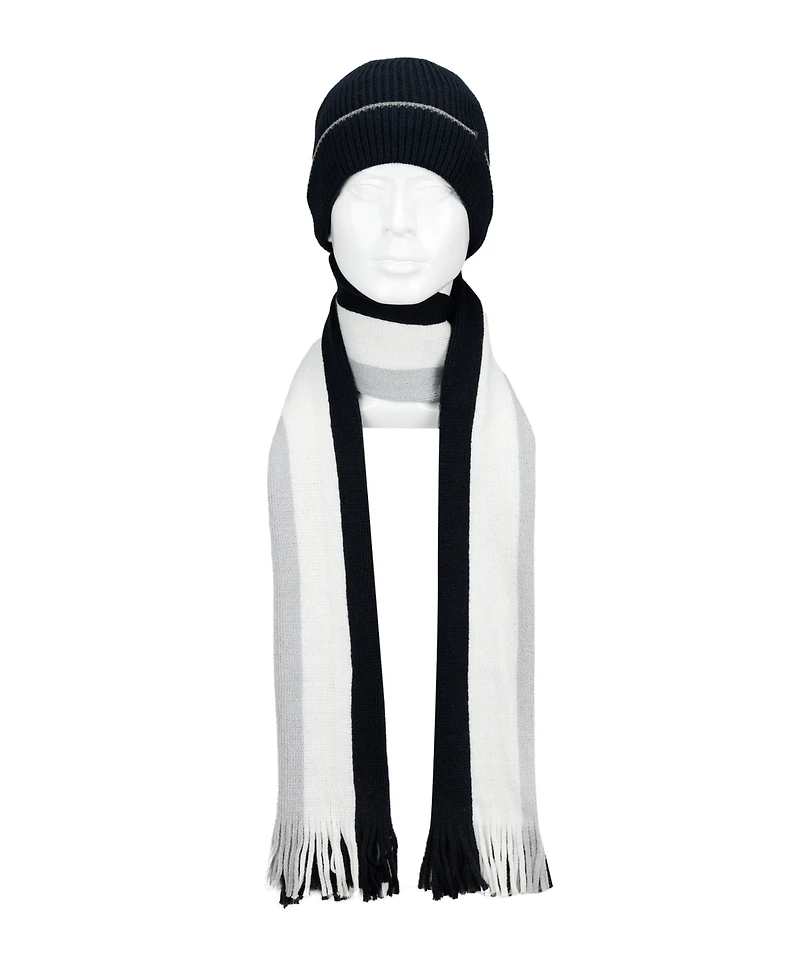 Kenneth Cole Reaction Men's 2-Piece Beanie and Ribbon Scarf Set