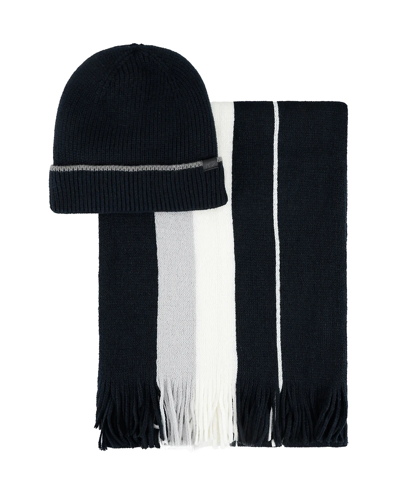 Kenneth Cole Reaction Men's 2-Piece Beanie and Ribbon Scarf Set