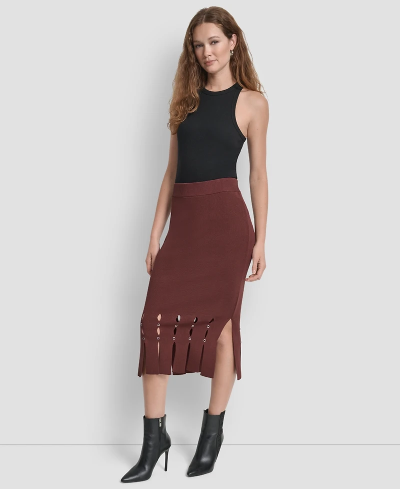 Dkny Women's Grommet Detail Sweater Pencil Midi Skirt