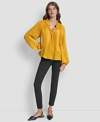 Dkny Women's Long Sleeve Pleat Top