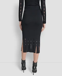 Dkny Women's Grommet Detail Sweater Pencil Midi Skirt