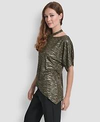 Dkny Women's Short Sleeves Cut Foil Printed Top