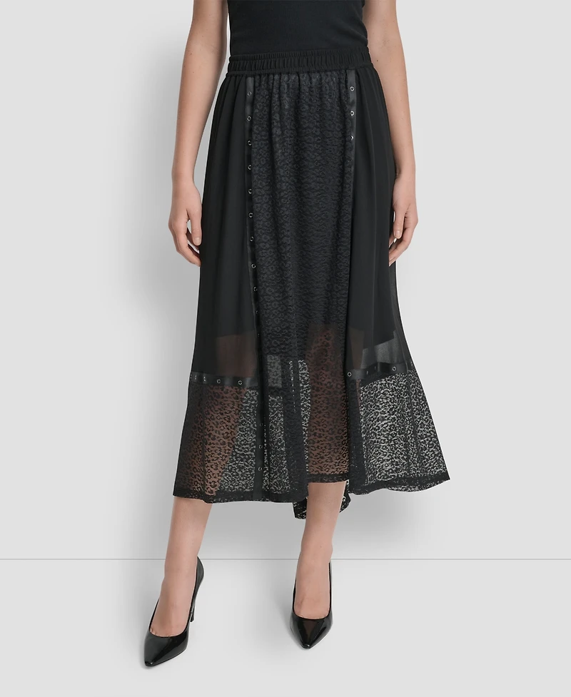 Dkny Women's Leopard Mesh Asymmetric Midi Skirt