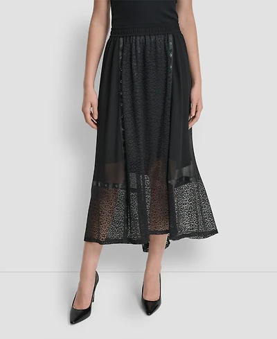 Dkny Women's Leopard Mesh Asymmetric Midi Skirt