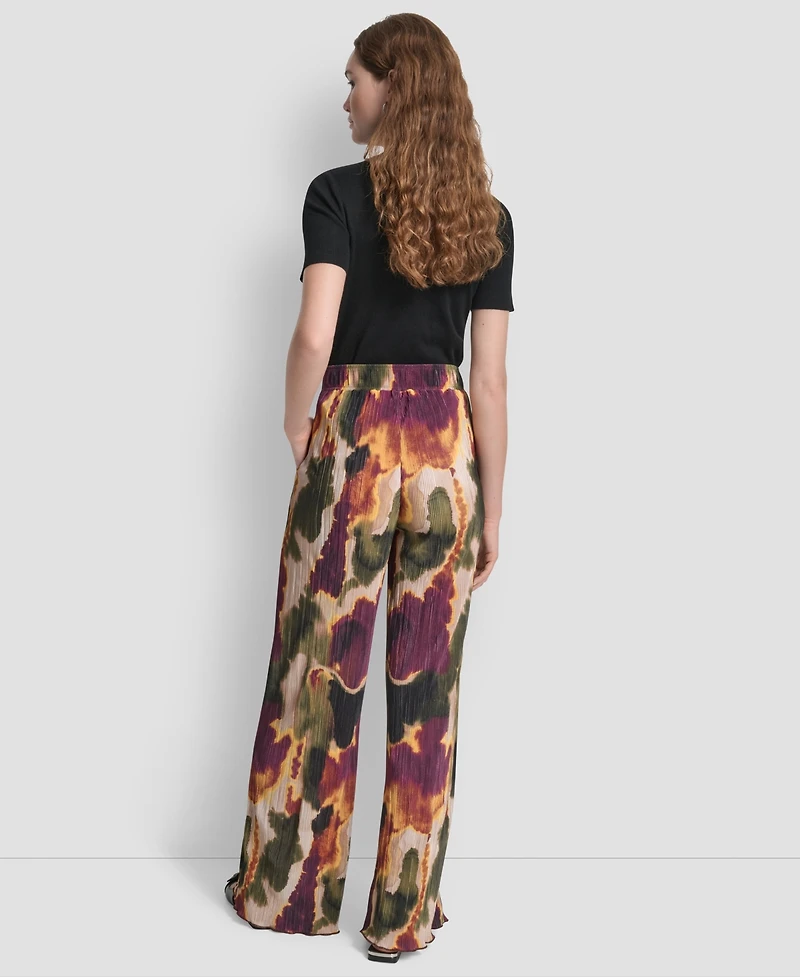 Dkny Women's Printed Plisse Wide Leg Pants