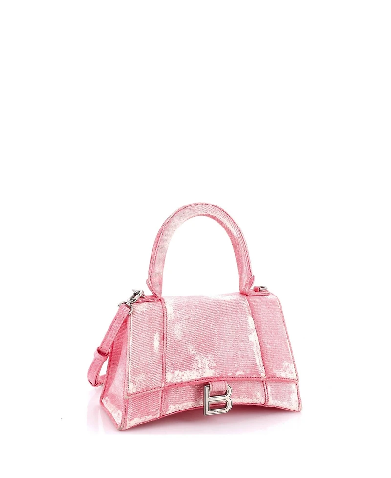 Pre-Owned Balenciaga Small Hourglass Top Handle Bag Denim Printed Leather