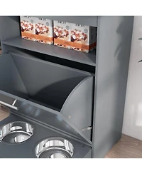 Aostirmotor Dog Feeder Cabinet with Raised Bowls and Hooks Grey