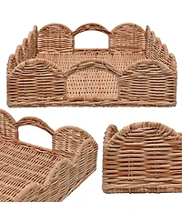 Jonathan Y Scalloped Southwestern Cottage Hand-Woven Rattan Tray with Handles