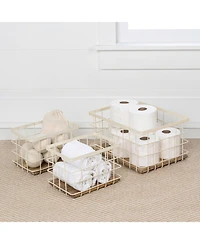 Happimess Evvie Vintage Farmhouse Handmade Wire Metal Nesting Storage Baskets with Wood Base, (Set of 3)
