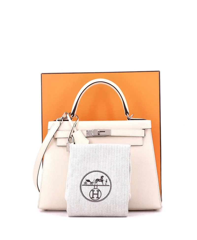 Pre-Owned Hermes Kelly 28 Handbag Light Epsom with Palladium Hardware