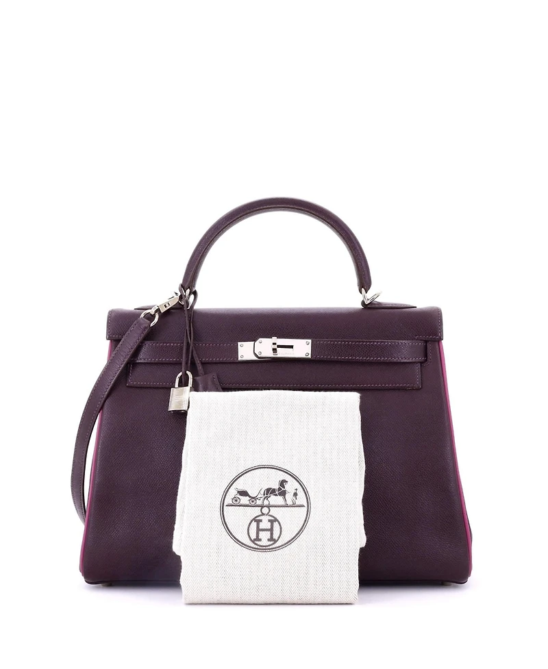 Pre-Owned Hermes Kelly 32 Handbag Bicolor Epsom with Palladium Hardware