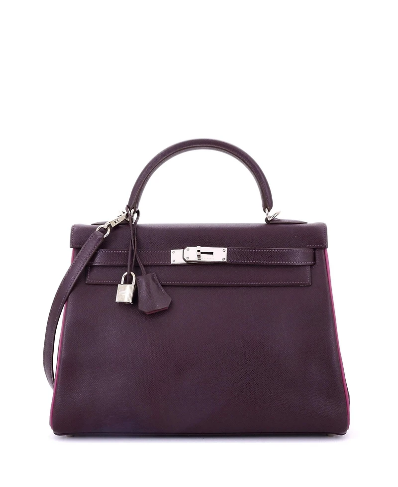 Pre-Owned Hermes Kelly 32 Handbag Bicolor Epsom with Palladium Hardware
