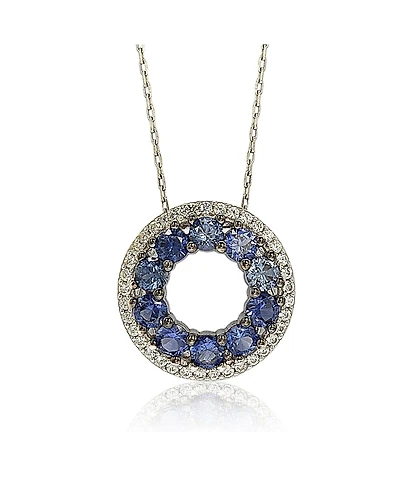 Suzy Levian New York Sterling Silver Sapphire & Created White Double Circle Eternity Pendant Necklace