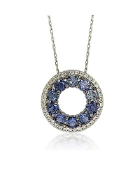 Suzy Levian New York Sterling Silver Sapphire & Created White Double Circle Eternity Pendant Necklace