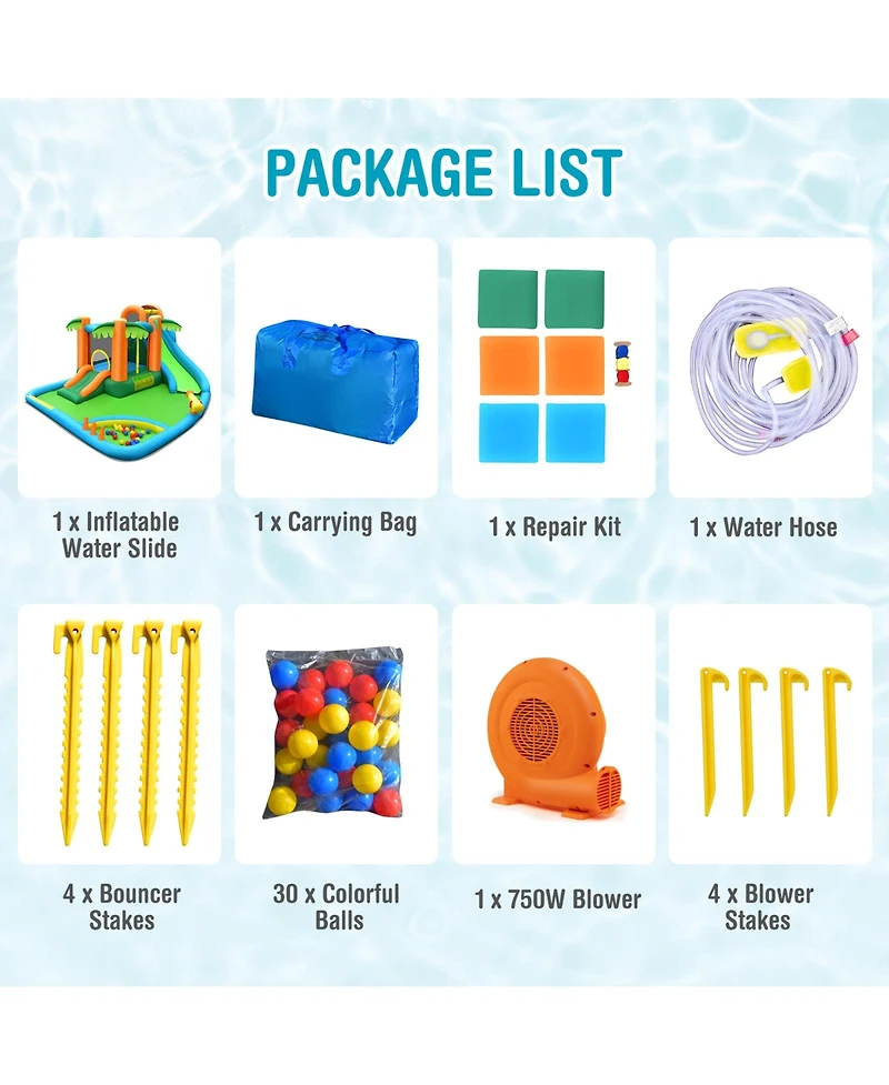 Akiudex 7-in-1 Inflatable Water Slide Park with Trampoline, Climbing Wall, and 680W Blower