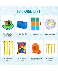 Akiudex 7-in-1 Inflatable Water Slide Park with Trampoline, Climbing Wall, and 680W Blower