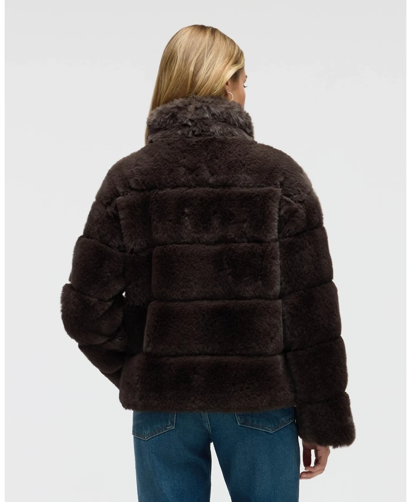 Nvlt Women's Wide Stripe Faux Fur Jacket