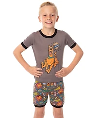 Scooby-Doo Boys' Tight-Fit 2-Piece Character Kids Cotton Pajama Short Set