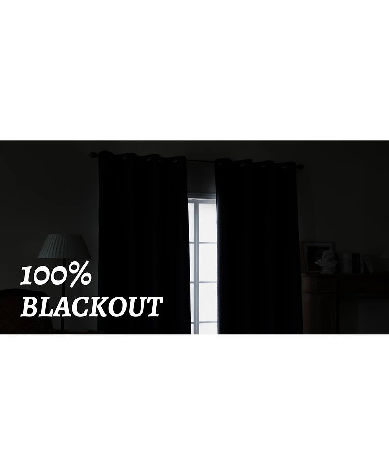 100% Blackout Linen Texture Curtains with Grommet Top, 2 Panels