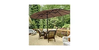Mecale 15 Feet Double-Sided Twin Patio Umbrella with Crank and Base