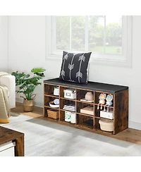 Shoe Storage Bench with Cushion, 39.4" L Entryway Bench with 12 Cubbies, Entryway Hall Tree with Storage, Shoe Cabinet with Coat Rack for Bedroom