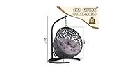 Gray Rattan Cat Swing Bed with Stand and Cushion for Indoor and Outdoor Use
