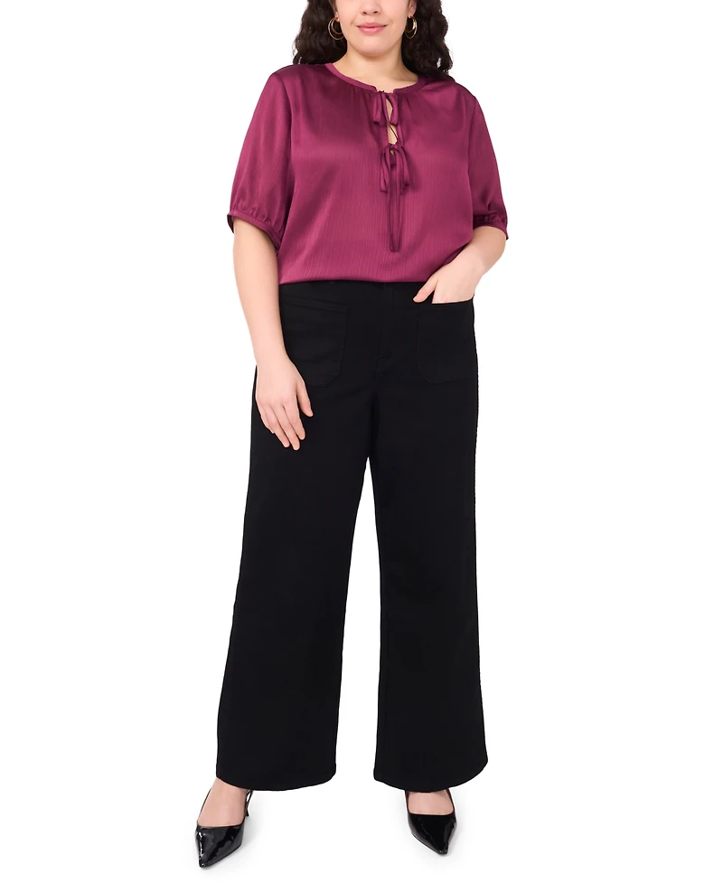 Vince Camuto Plus Short Sleeve Tie Neck Top