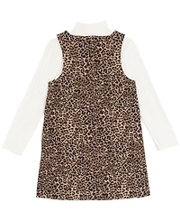 Rare Editions Big Girl 2-Piece Denim Animal Printed Dress over Ribbed T-Shirt with Necklace Set