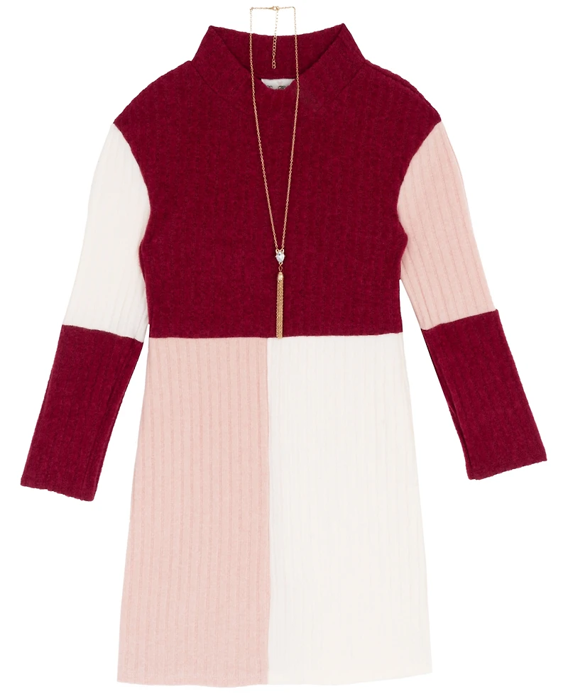 Rare Editions Big Girls Long sleeve Dress with Necklace