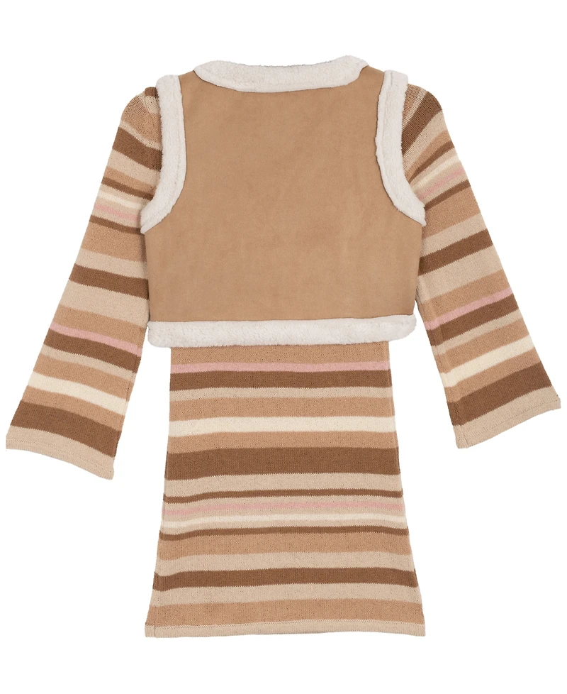 Rare Editions Big Girls 2-Piece Striped Knit Dress with Reversible Vest Set