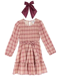 Rare Editions Big Girl Plaid Dress with Hair Accessory