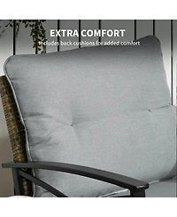 Outsunny 3pc Rocking Chair Set w/ Cushions, Wicker Bistro Set, Light