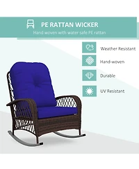 Outsunny Outdoor Wicker Rocking Chair Wide Cushion, Steel Frame
