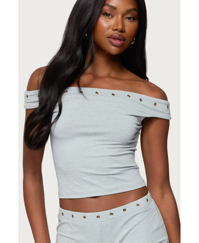 Edikted Womens Neriah Grommet Off Shoulder Top