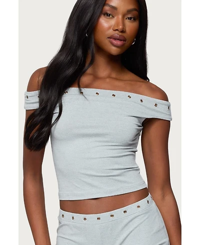 Edikted Womens Neriah Grommet Off Shoulder Top