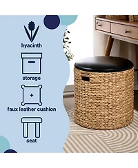 Happimess Josie Modern Coastal Hand-Woven Hyacinth Storage Ottoman with Lid