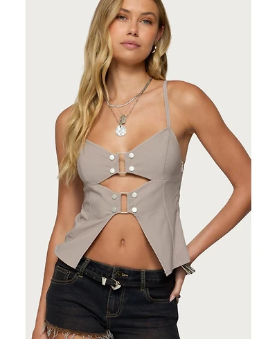 Edikted Womens Shay Split Front Buckle Tank Top