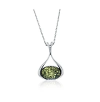 Caribbean Treasures Sterling Silver, Oval Green Amber, Pear-Shaped Pendant