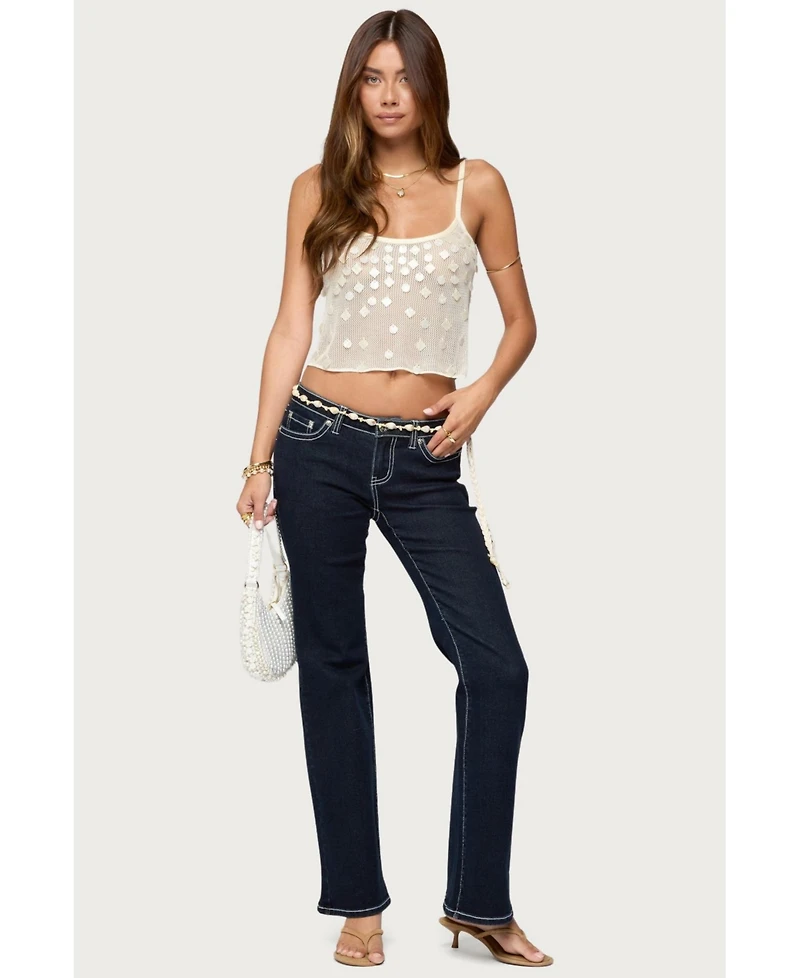 Edikted Womens Louis Contrast Low Rise Jeans