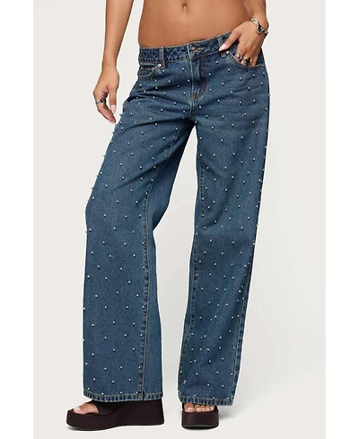 Edikted Women's Esmay Studded Low Rise Jeans