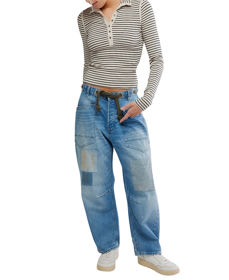 Free People Women's Lake Henley Striped Top