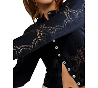 Free People Women's Button-Front Long Sleeve Lace Top