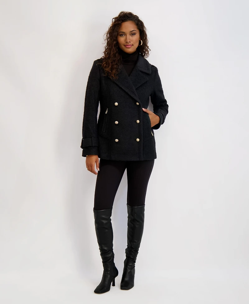 Kensie Boucle Peacoat with Gold Accents